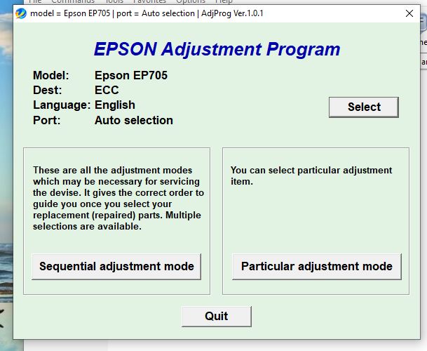 Epson Stylus EP705 Resetter – Adjustment Program to Reset Ink Pad Counter